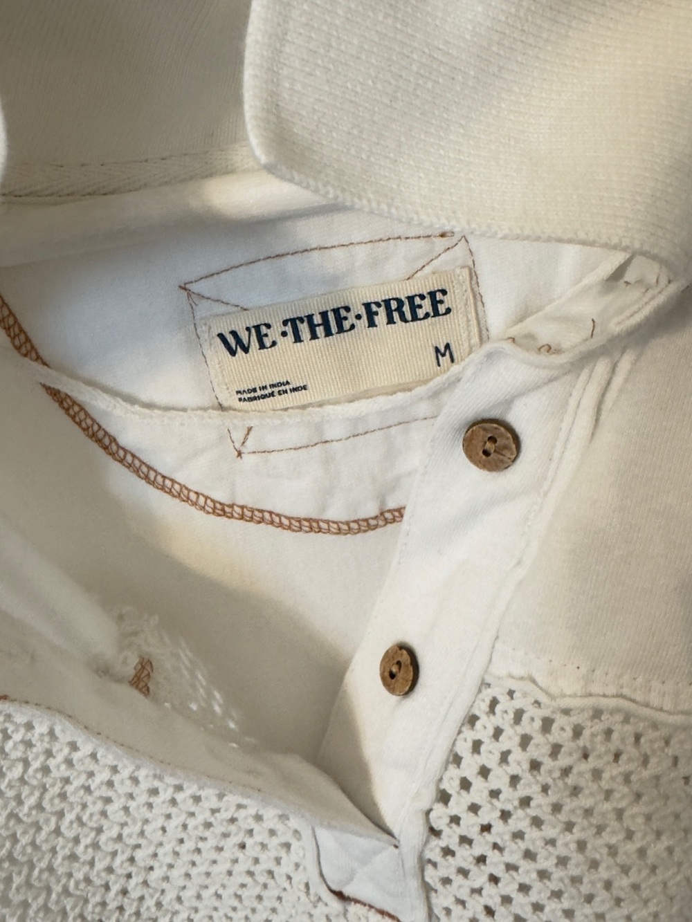 We The Free Cream Knit Mesh Polo Tee - Picture 5 of 9